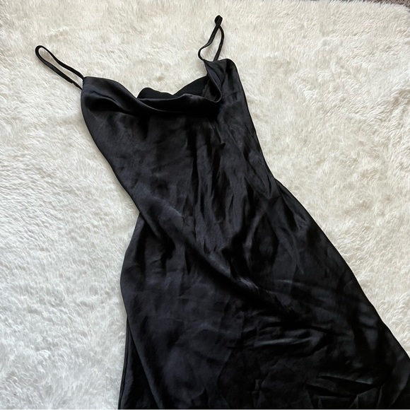 Motel Black Cowl Neck Satin Slip Mini Dress with Tie Back - Picture 6 of 12